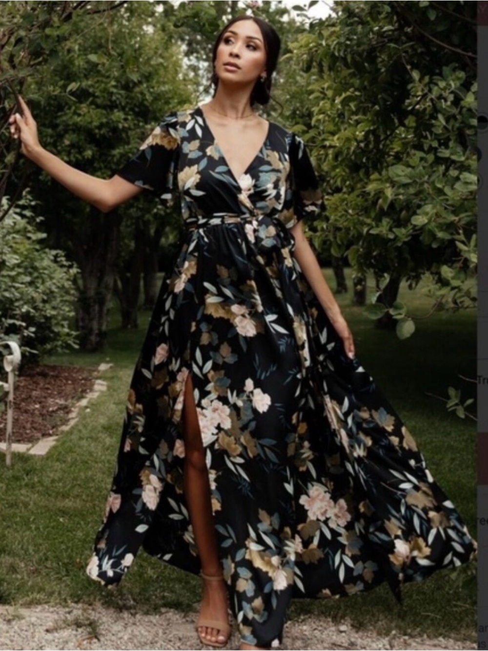 Baltic Born Sicily Maxi Kimono Dress XXXL Black Floral Wrap Tie Waist Plus Size